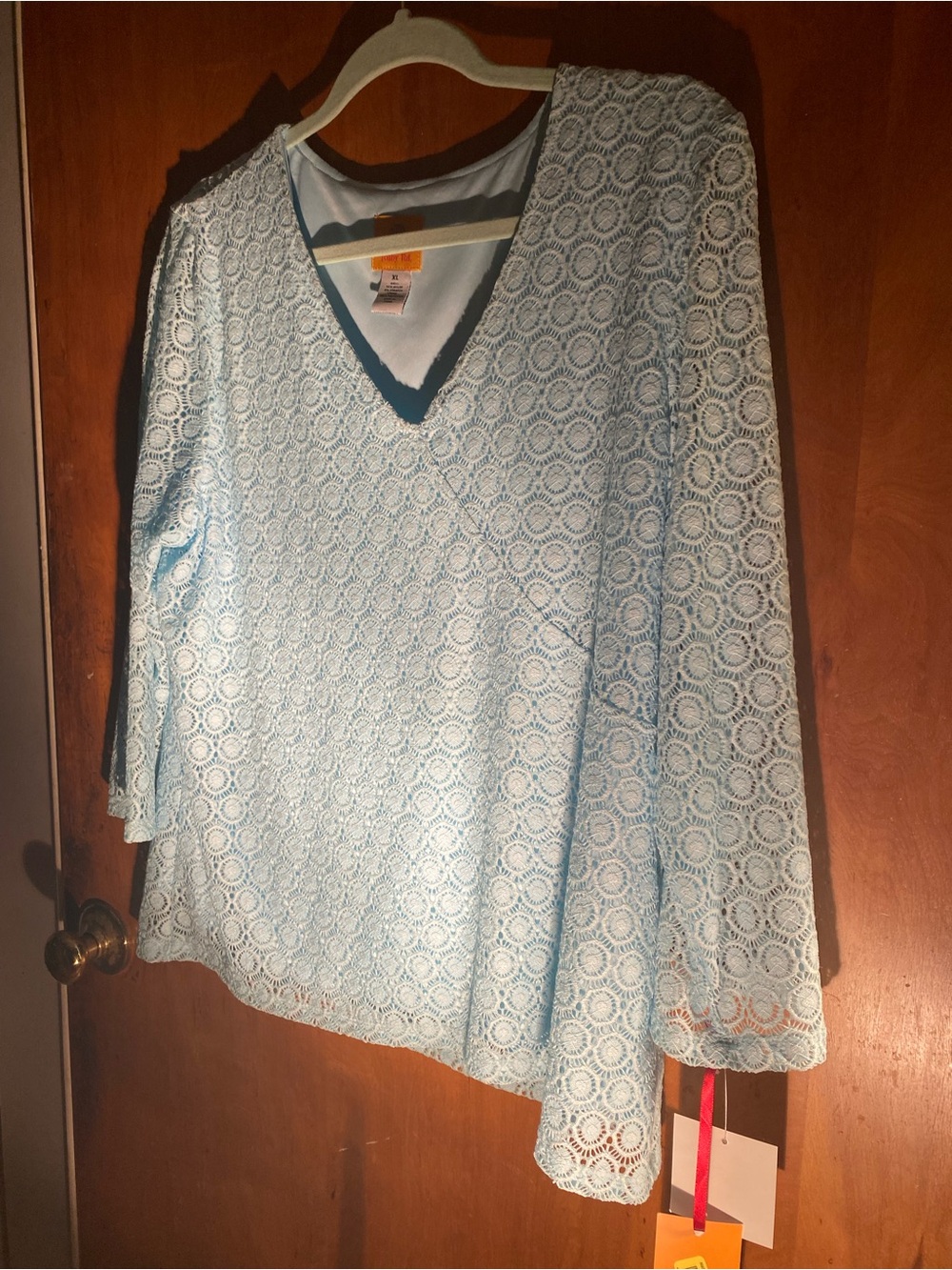 Ruby Rd. Light Blue Lace V-Neck Tunic - Picture 4 of 6